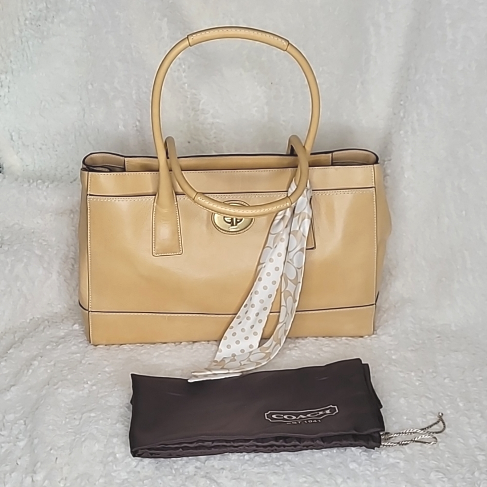 COACH | Madeline Tan Putty Satchel Bag w/Logo Scarf & Dust bag